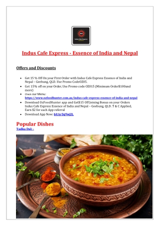 15% Off - Indus Cafe Express Essence of India and Nepal in Geebung QLD