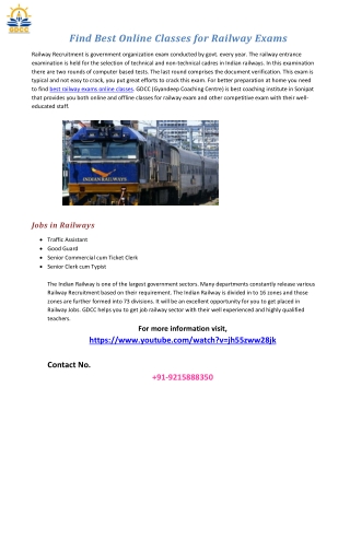 Find Best Online Classes for Railway Exams