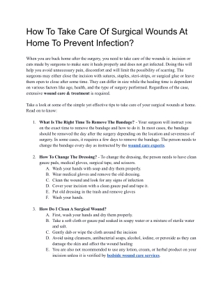 How To Take Care Of Surgical Wounds At Home To Prevent Infection