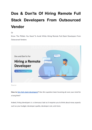 Dos & Don'ts Of Hiring Remote Full Stack Developers From Outsourced Vendor