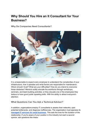 Why Should You Hire an It Consultant for Your Business