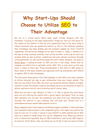 Why Start-Ups Should Choose to Utilize SEO to Their Advantage