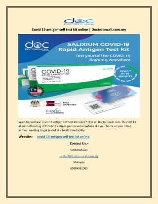 Covid 19 antigen self test kit online | Doctoroncall.com.my