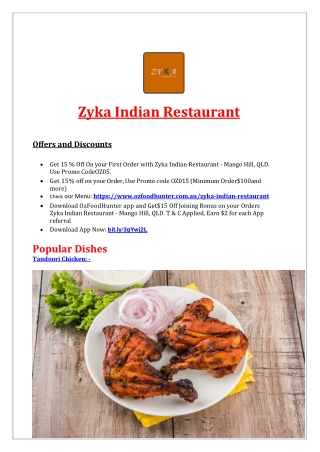 15% Off - Zyka Indian Restaurant Mango Hill Takeaway, QLD
