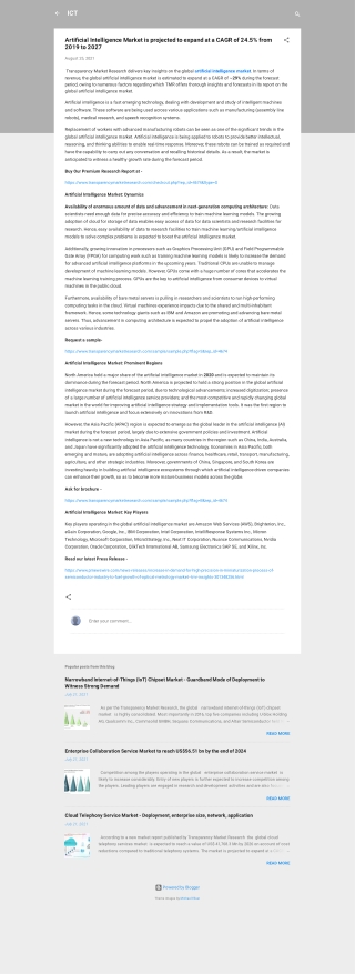 Artificial Intelligence Market to grow at a CAGR of ~24.5%