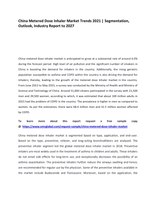 China Metered Dose Inhaler Market Trends 2021