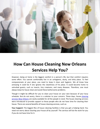 How Can House Cleaning New Orleans Services Help You