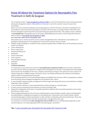 Know All About the Treatment Options for Neuropathic Pain Treatment in Delhi