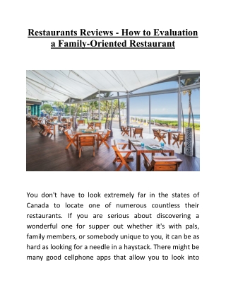 Restaurants Reviews - How to Evaluation a Family-Oriented Restaurant