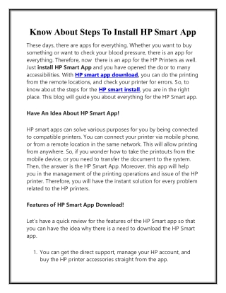 Know About Steps To Install HP Smart App