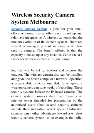 Security Camera System Melbourne