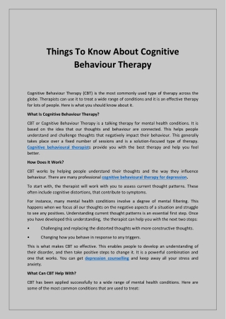 Things To Know About Cognitive Behaviour Therapy