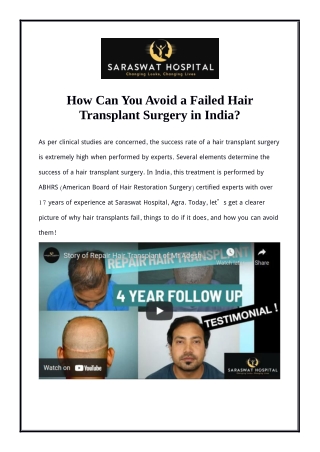 How Can You Avoid a Failed Hair Transplant Surgery in India?