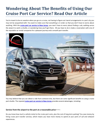 Wondering About The Benefits of Using Our Cruise Port Car Service - Read Our Article