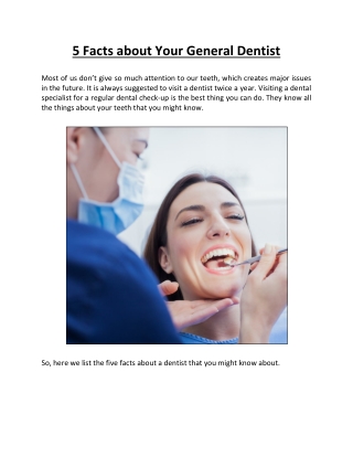 5 Facts about Your General Dentist