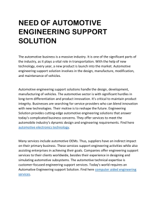 NEED OF AUTOMOTIVE ENGINEERING SUPPORT SOLUTION