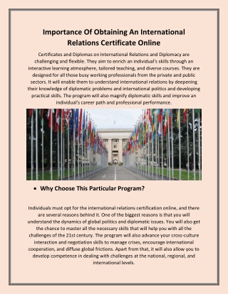 Importance Of Obtaining An International Relations Certificate Online