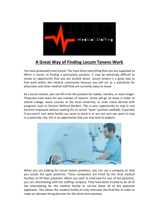 A Great Way of Finding Locum Tenens Work