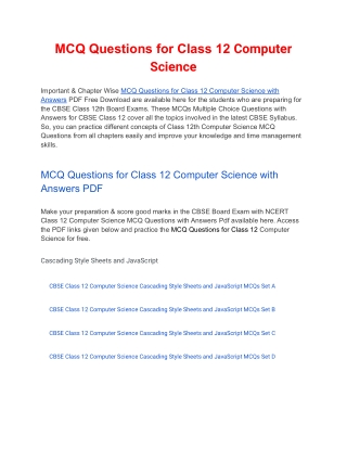 MCQs Class 12 Computer Science with Answers PDF Download