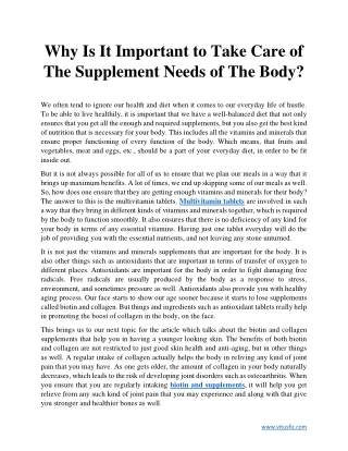 Why Is It Important to Take Care of The Supplement Needs of The Body?