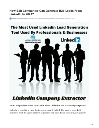 How B2b Companies Can Generate B2b Leads From LinkedIn In 2021