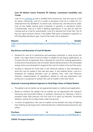 Coal Oil Market Future Potential Of Industry,Investment Feasibility and Trends