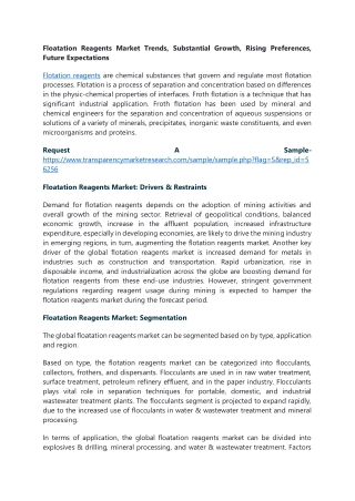 Floatation Reagents Market Trends, Substantial Growth, Rising Preferences, Futur