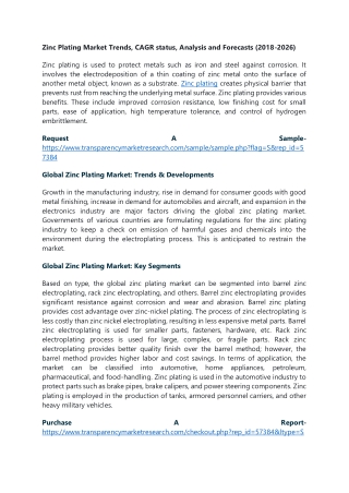 Zinc Plating Market Trends, CAGR status, Analysis and Forecasts (2018-2026)