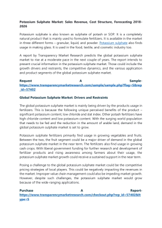 Potassium Sulphate Market: Sales Revenue, Cost Structure, Forecasting 2018-2026