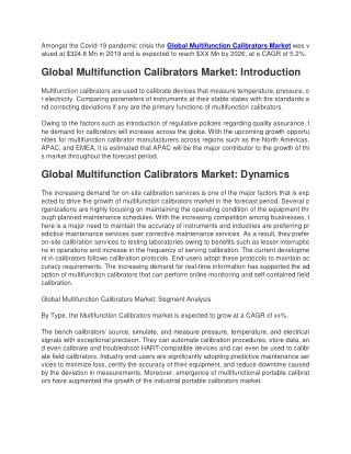 Global Multifunction Calibrators Market