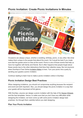 Picnic Invitation: Create Picnic Invitations In Minutes