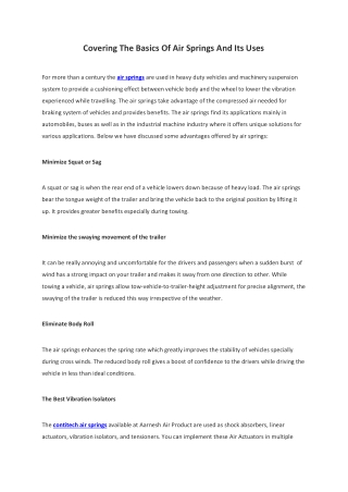 Air Springs And Its Uses
