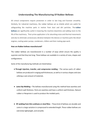 Understanding The Manufacturing Of Rubber Bellows