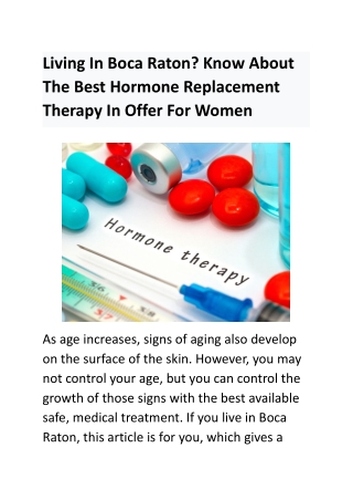 Living In Boca Raton Know About The Best Hormone Replacement Therapy In Offer For Women