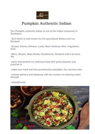 5% off - Pumpkin Authentic Indian Restaurant Southport Delivery, QLD