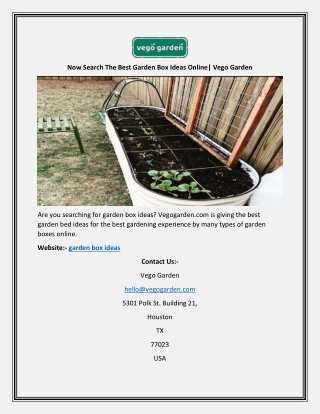 Now Search The Best Garden Box Ideas Online| Vego Garden