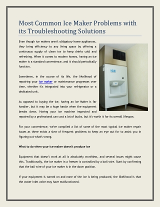 Most Common Ice Maker Problems with its Troubleshooting Solutions