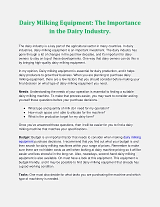 Dairy Milking Equipment_ The Importance in the Dairy Industry