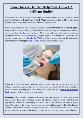 How Does A Dentist Help You To Get A Brilliant Smile