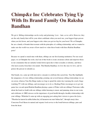 Chimp&z Inc Celebrates Tying Up With Its Brand Family On Raksha Bandhan