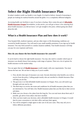 Select the Right Health Insurance Plan