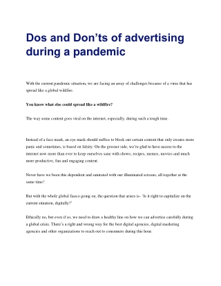 Dos and Don’ts of advertising during a pandemic