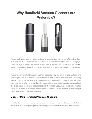 Why Handheld Vacuum Cleaners are Preferable_