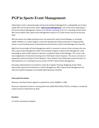 PGP in Sports Event Management by IISM