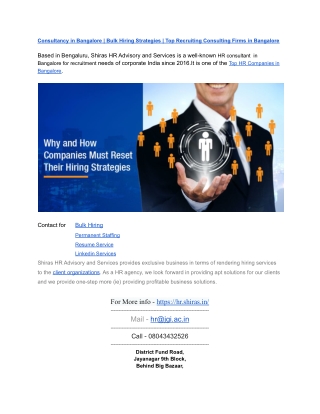 Consultancy in Bangalore