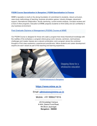 PGDM Course Specialization In Bangalore