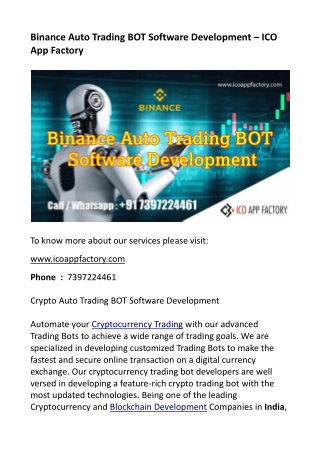 Binance Auto Trading BOT Software Development - ICO App Factory