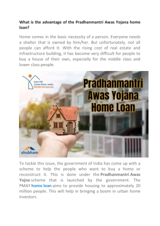 Pradhanmantri Awas Yojana home loan