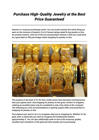 Purchase High-Quality Jewelry at the Best Price Guaranteed
