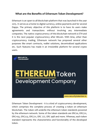 What are the Benefits of Ethereum Token Development_